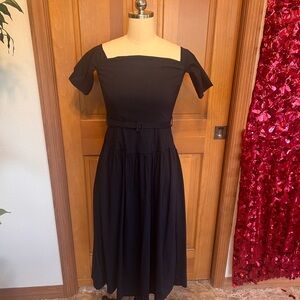 Vintage Inspired 50’s Lindyhop Cocktail Off-Shoulder Navy Blue Dress Sz Sm NWOT